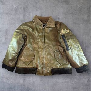 Vintage Avirex Youth Fleece Lined Leather Jacket Coat Size 10-12